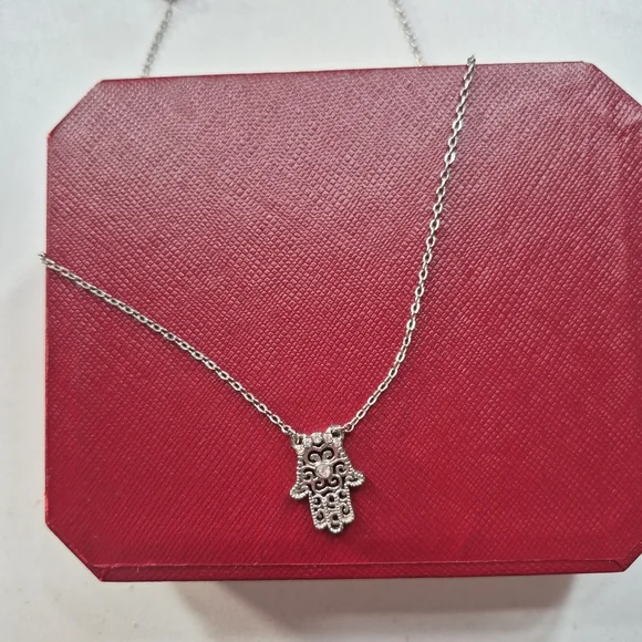 Hamsa Hand CZ Necklace in Sterling Silver - Picture 2 of 7